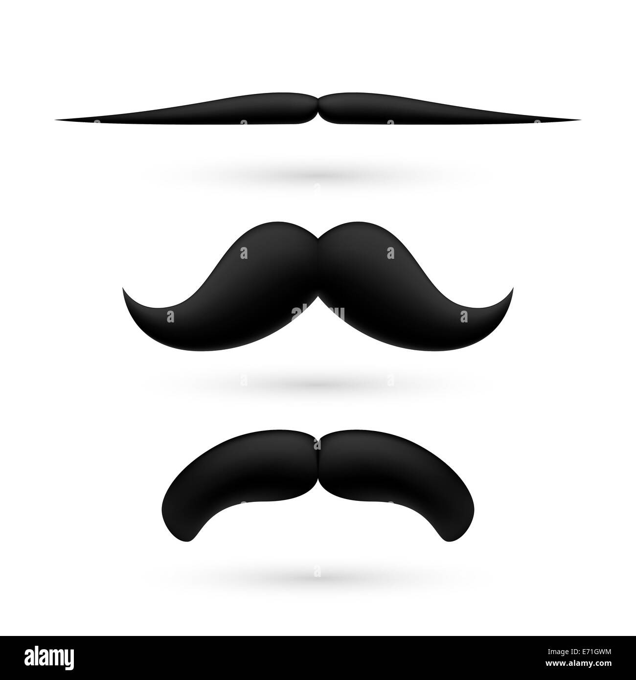 A set of three black wax moustache on white background Stock Photo - Alamy