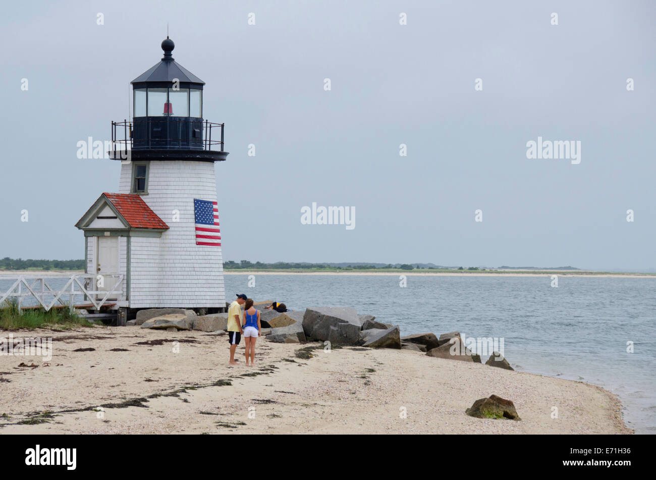 USA, Massachusetts, Nantucket. Brant Point Lighthouse is a Nantucket Landmark. Stock Photo
