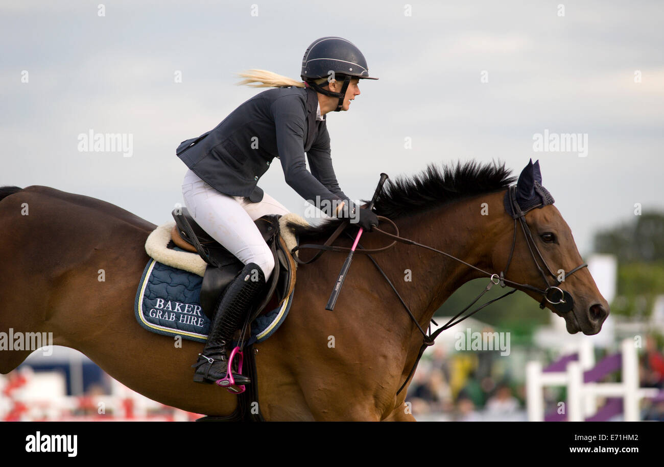 A horse and rider in action in the show jumping competition at the ...