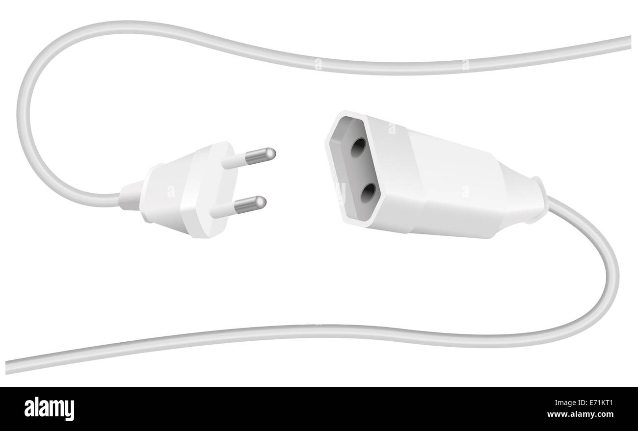 Extension cable and plug - schuko connector – to connect electrical equipment. Stock Photo