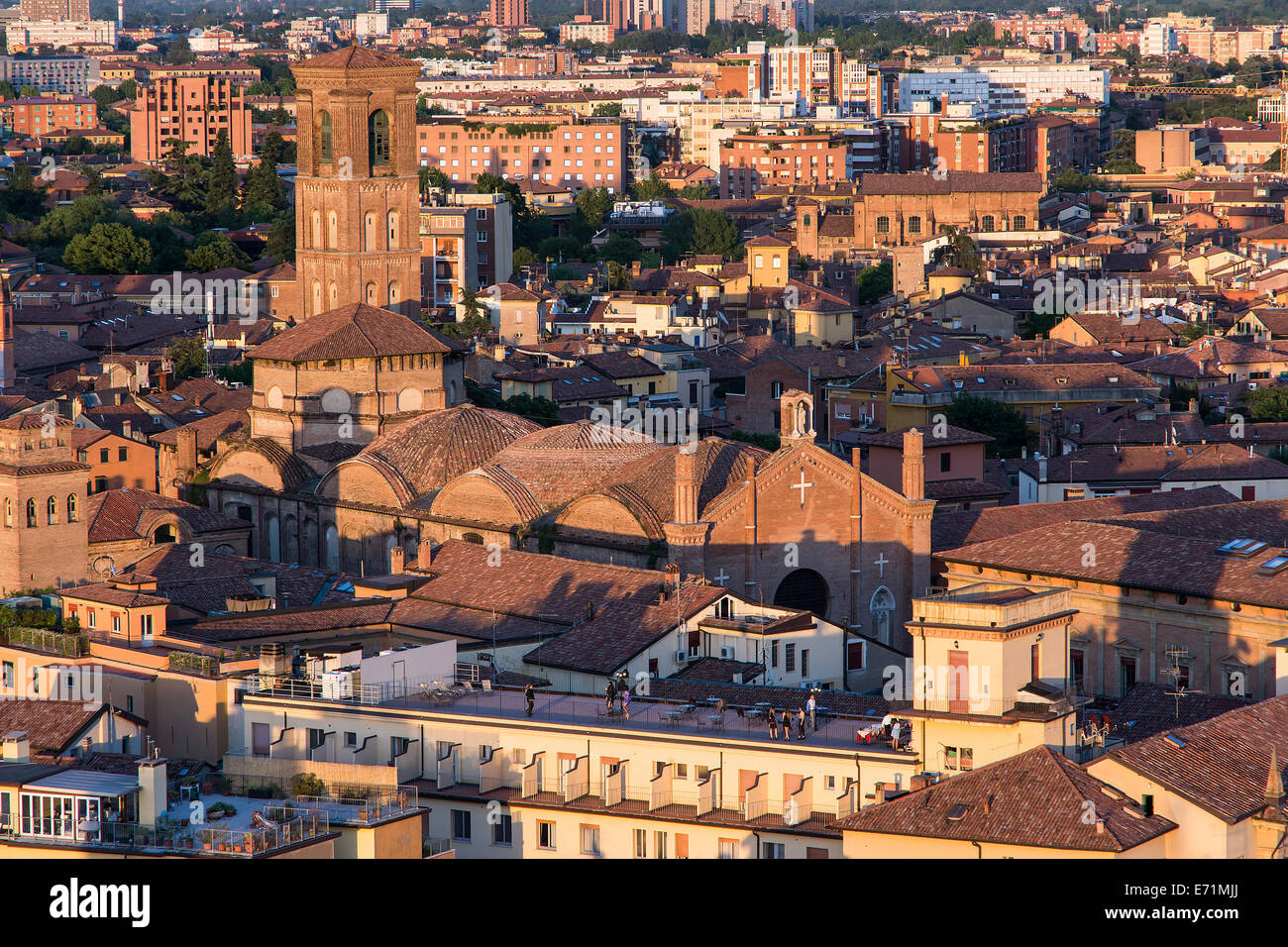 Bologna,Italy-May 17,2014:panorama of Bologna view from the famous 'Prendiparte' tower located in the centre of the city.You can Stock Photo