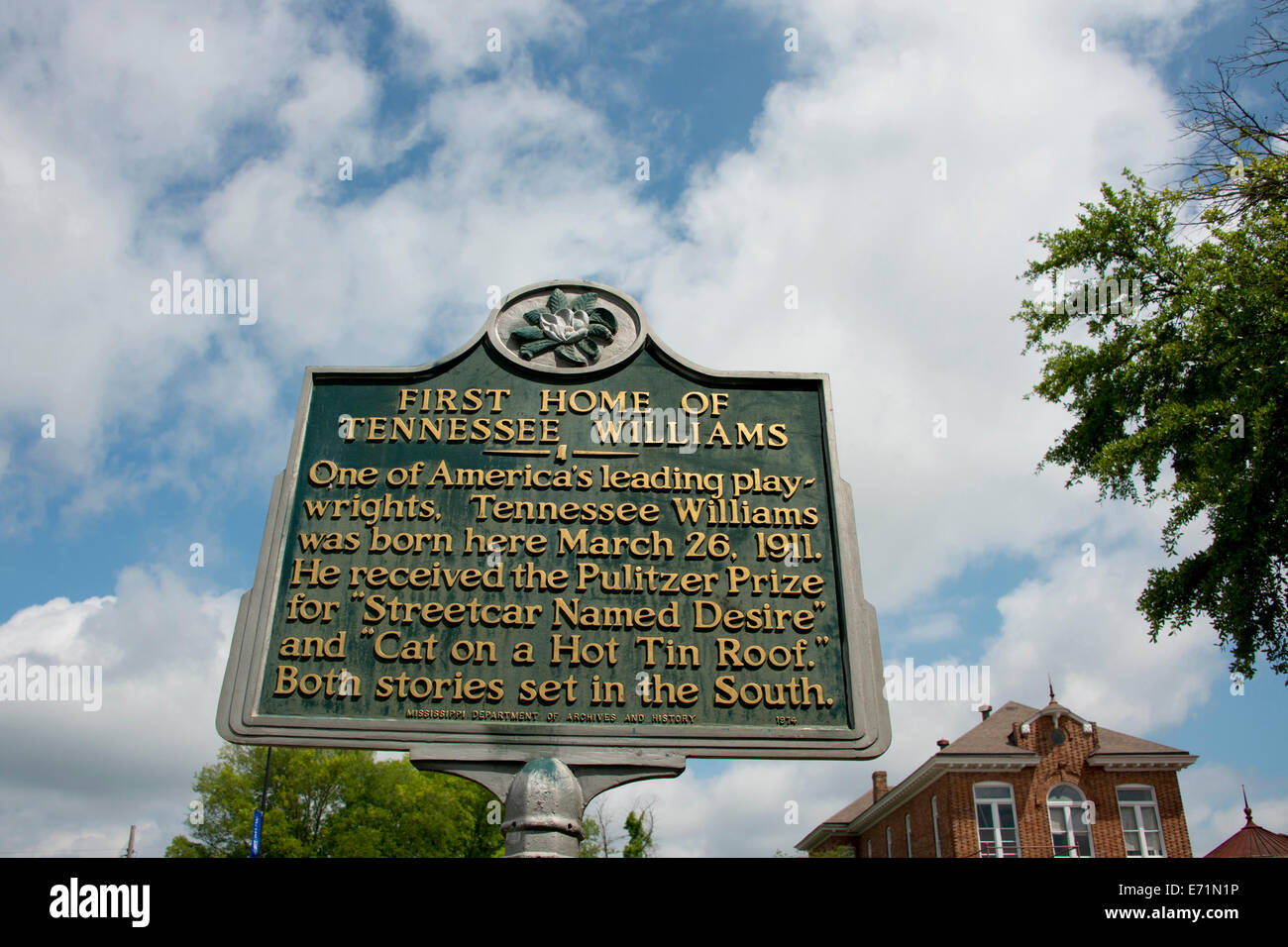 USA, Mississippi, Columbus. Childhood home of Pulitzer Prize-winning playwright, Tennessee Williams. National Literary Landmark. Stock Photo