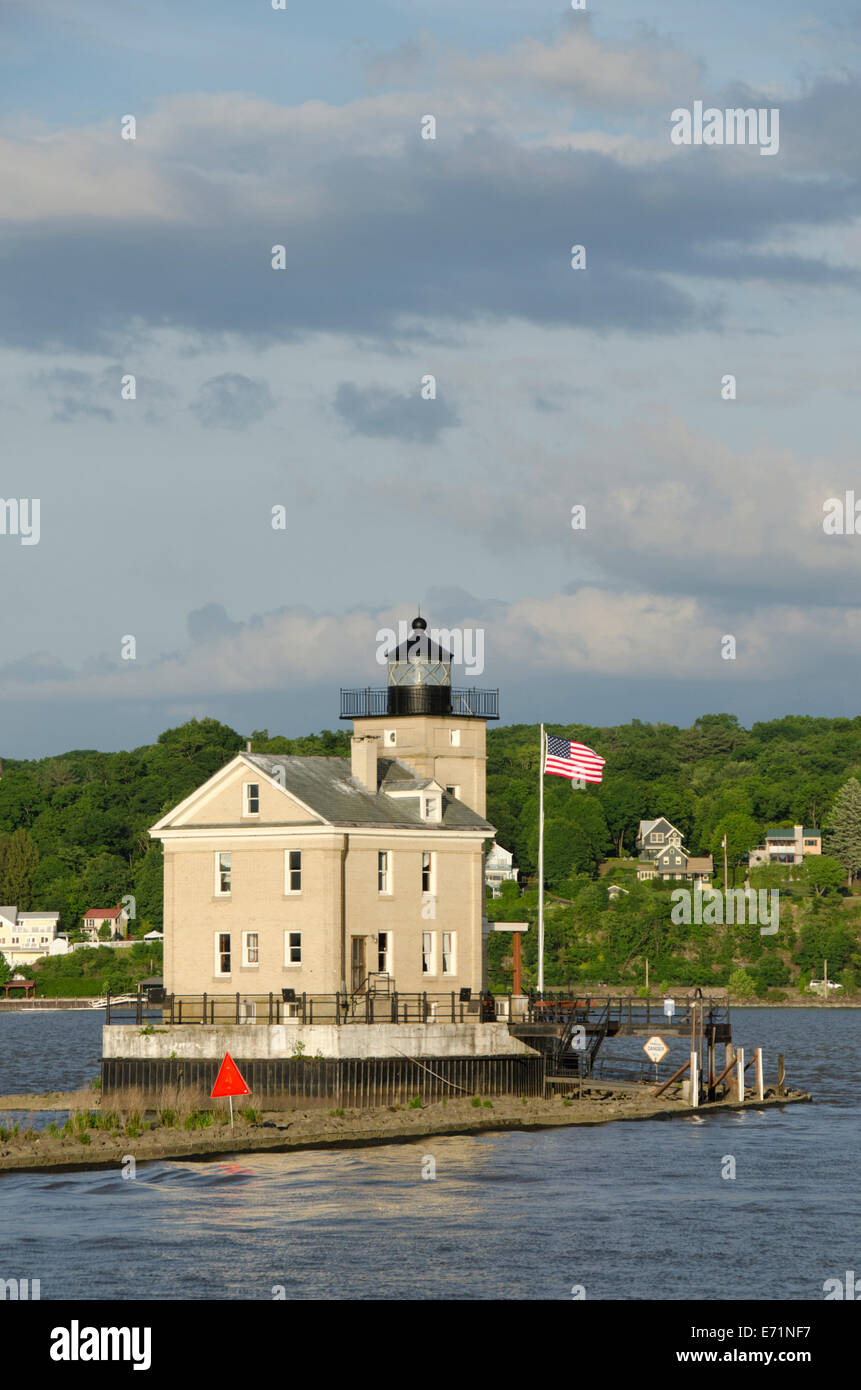 USA, New York, Kingston, Hudson River. Rondout Creek Light aka Kingston Lighthouse, est. 1838. Stock Photo