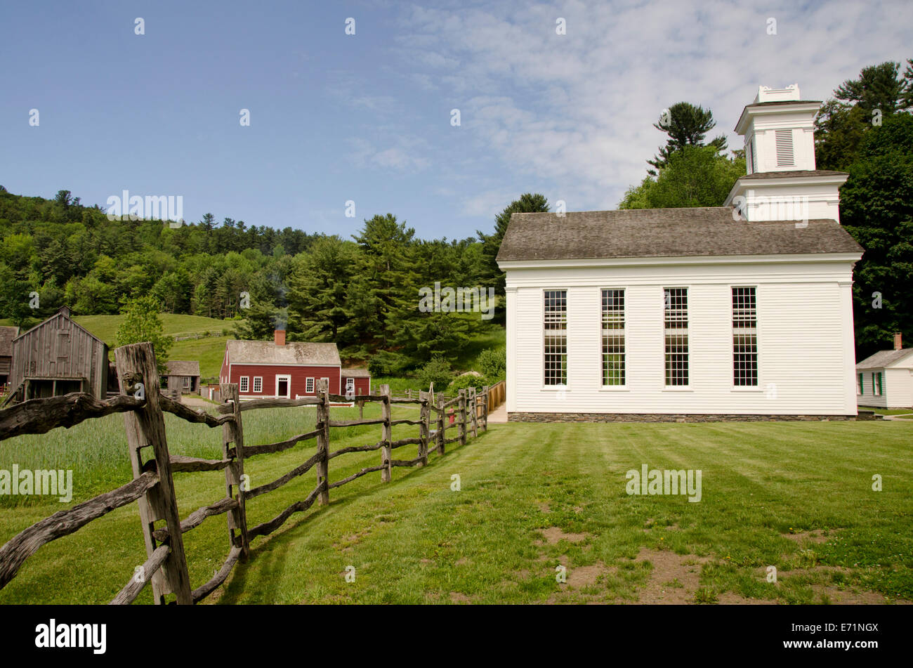 USA, New York, Cooperstown, Farmers Museum. Open-air museum depicting the rural history of New York State. Cornwallville Church. Stock Photo