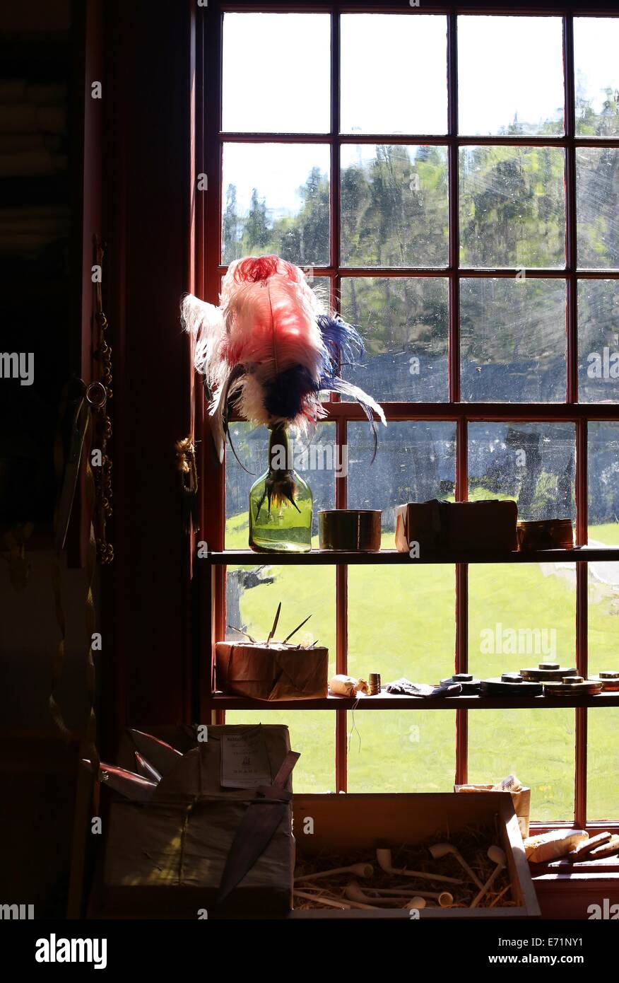 A Vase With A Plume Of Feathers In A Window At Grand Portage