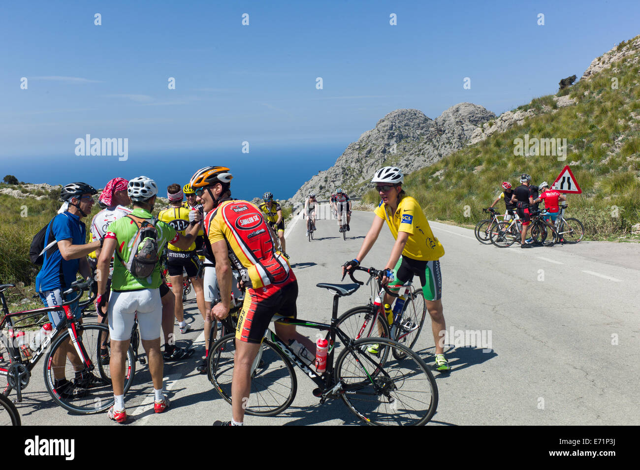 Cyclists at Sa Calobra, Mallorca Stock Photo