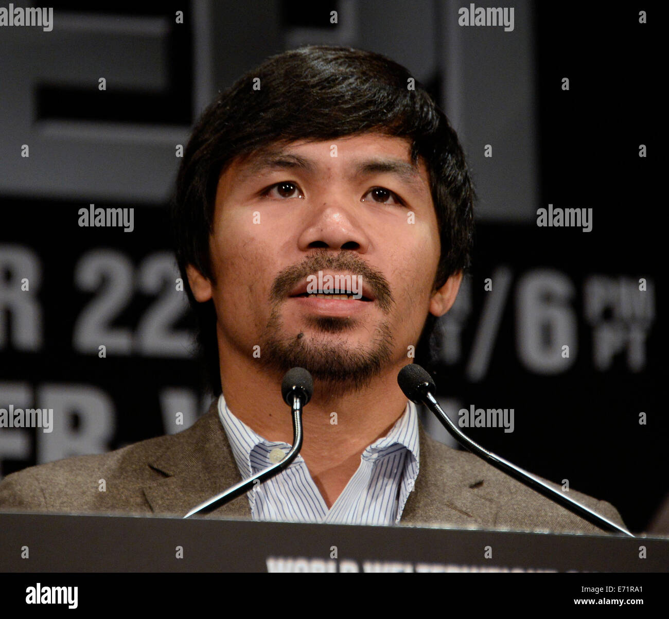 Century City, CA. 3rd Sep, 2014. Boxing champion Manny Pacquiao talks