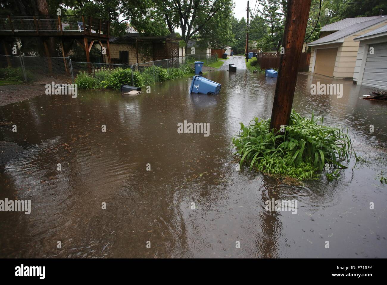 Flooding in an alley in Minneapolis, Minnesota. Stock Photo
