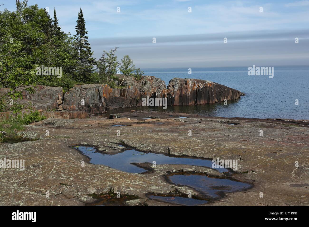 Rocky shoreline on Lake Superior in Grand Marais, Minnesota Stock Photo