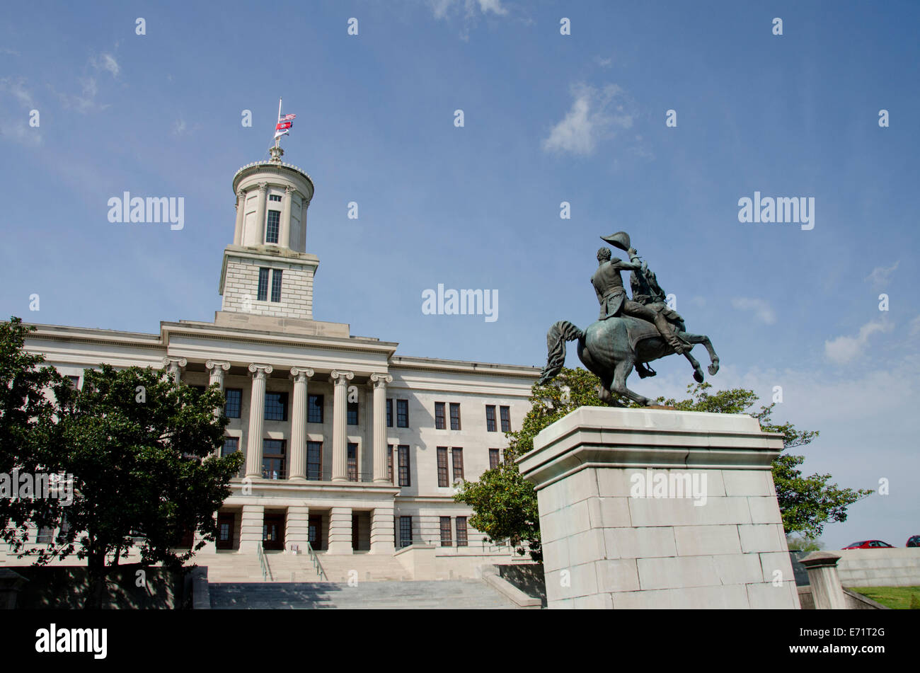 USA, Tennessee, Nashville. Tennessee State Capitol, National Register of Historic Landmarks. Statue of Andrew Jackson. Stock Photo