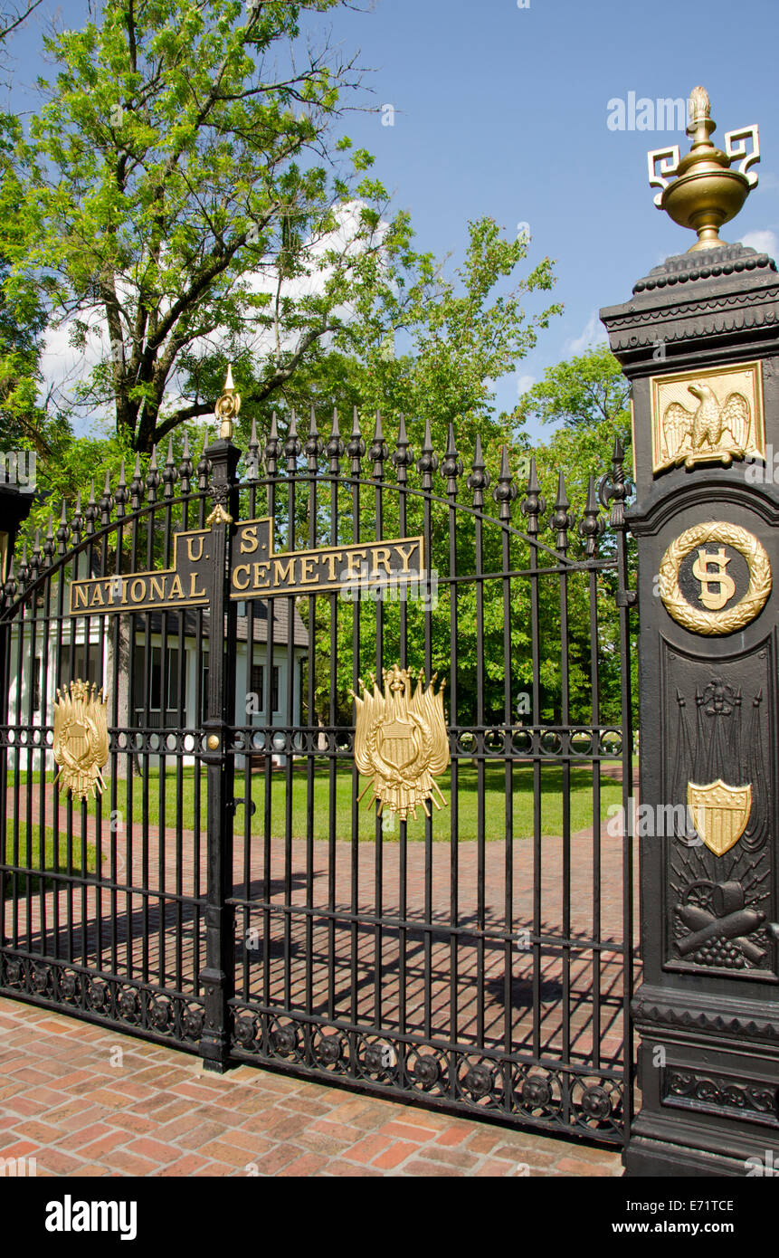 USA, Tennessee, Shiloh National Military Park. National Cemetery gates. Stock Photo