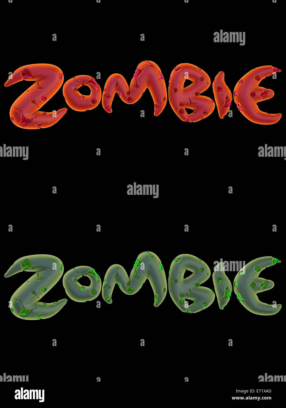 Zombie Text. Green Terrible Letter And Brains. Horror Lettering