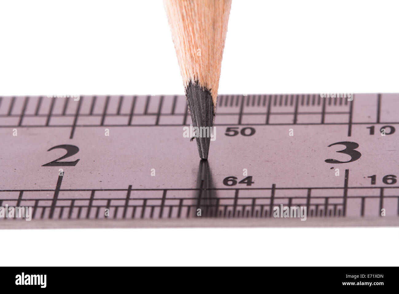 Close up view of wood pencil and steel ruler for engineering drawing ...