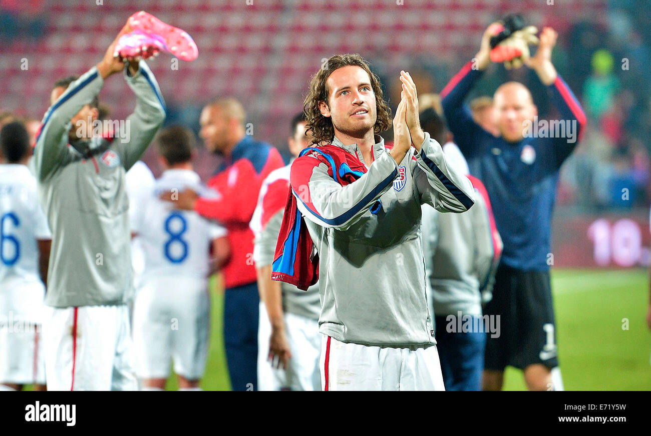 Prague, Czech Republic. 3rd Sep, 2014. Mix Diskerud of USA thanks to fans after the soccer friendly match Czech Republic vs USA in Prague, Czech Republic, September 3, 2014. © Michal Kamaryt/CTK Photo/Alamy Live News Stock Photo