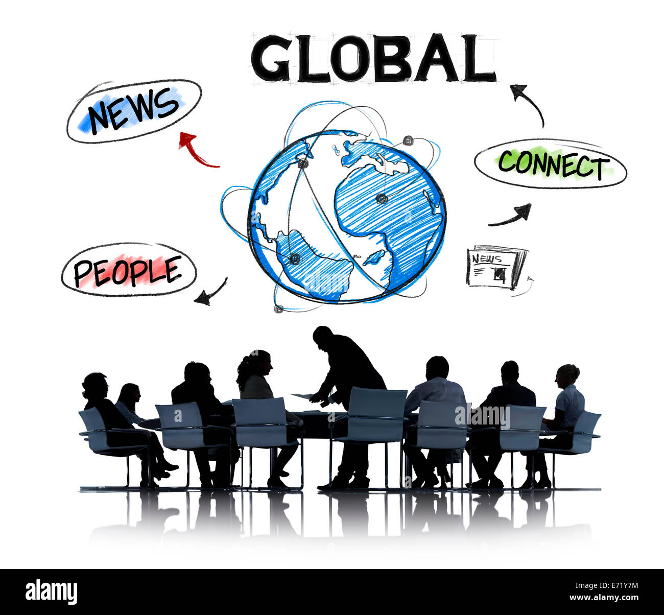 Business People in a Meeting and Global Network Concepts Stock Photo