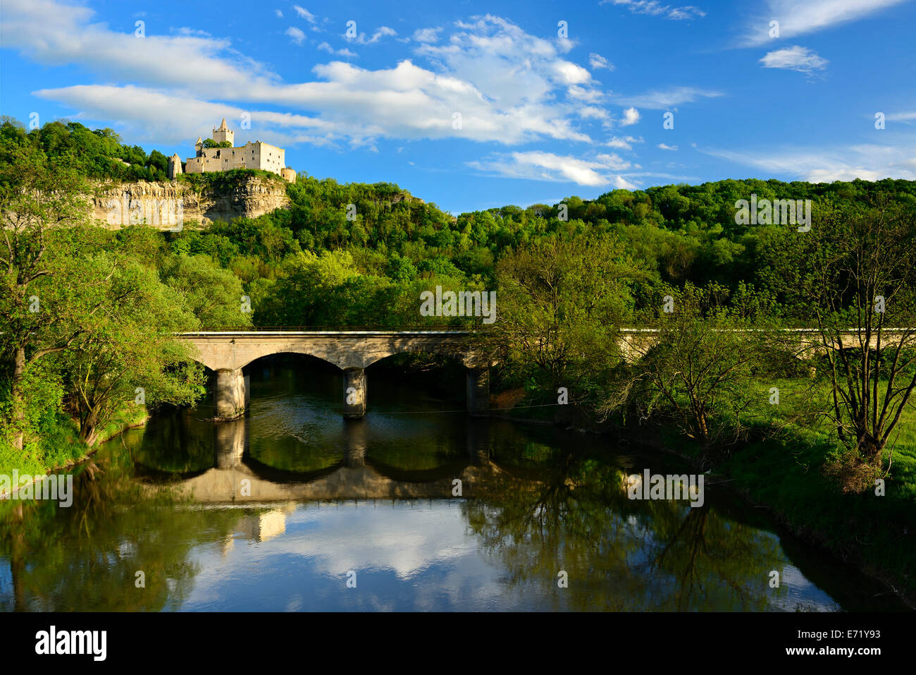Ruins of Rudelsburg Castle on the Saale River near Bad Kösen, Saxony-Anhalt, Germany Stock Photo