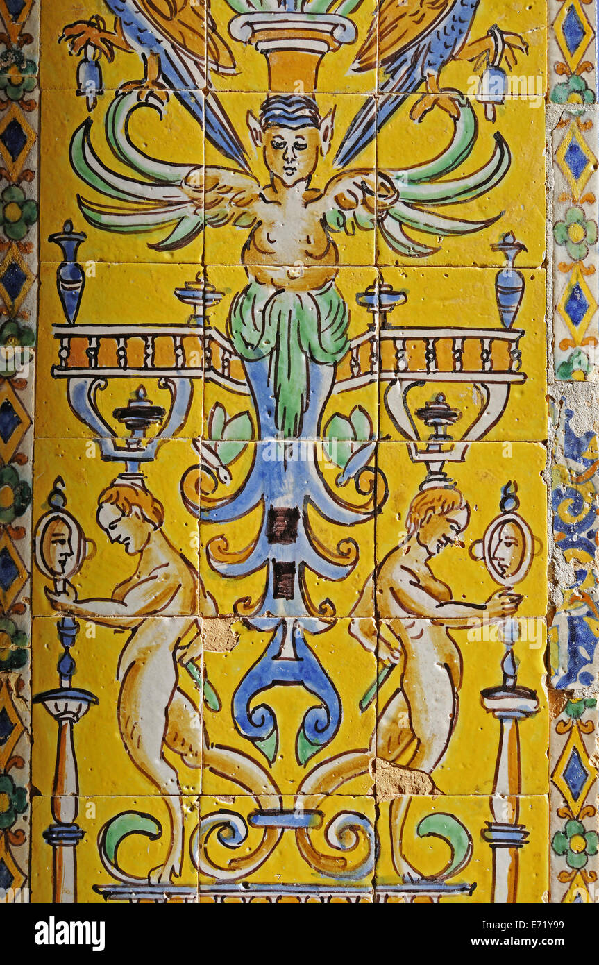 Old Spanish tiles, azulejos, Salon Carlos, Alcazar, Royal Palace