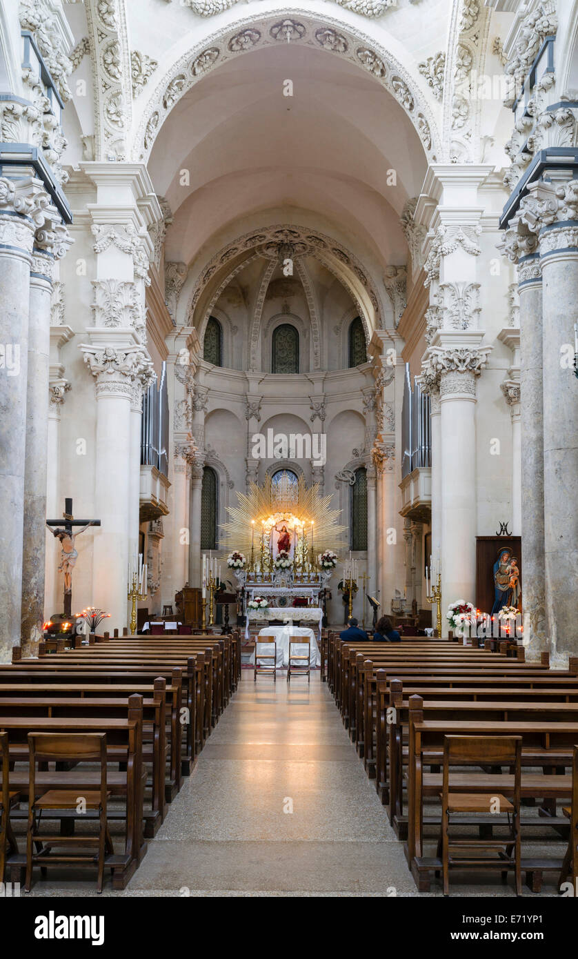 Nave, choir, apse, Baroque of Lecce, also Baroque of Salento, Santa Croce Church, Lecce, Apulia, Italy Stock Photo
