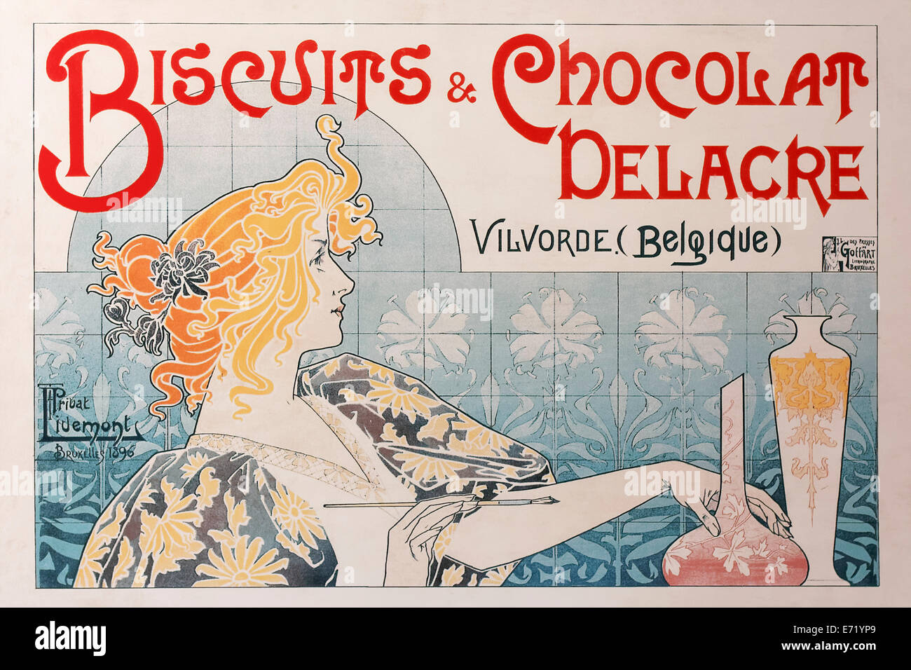 Female figure, Art Nouveau style, poster of pastries brand Delacre, Belgium Stock Photo