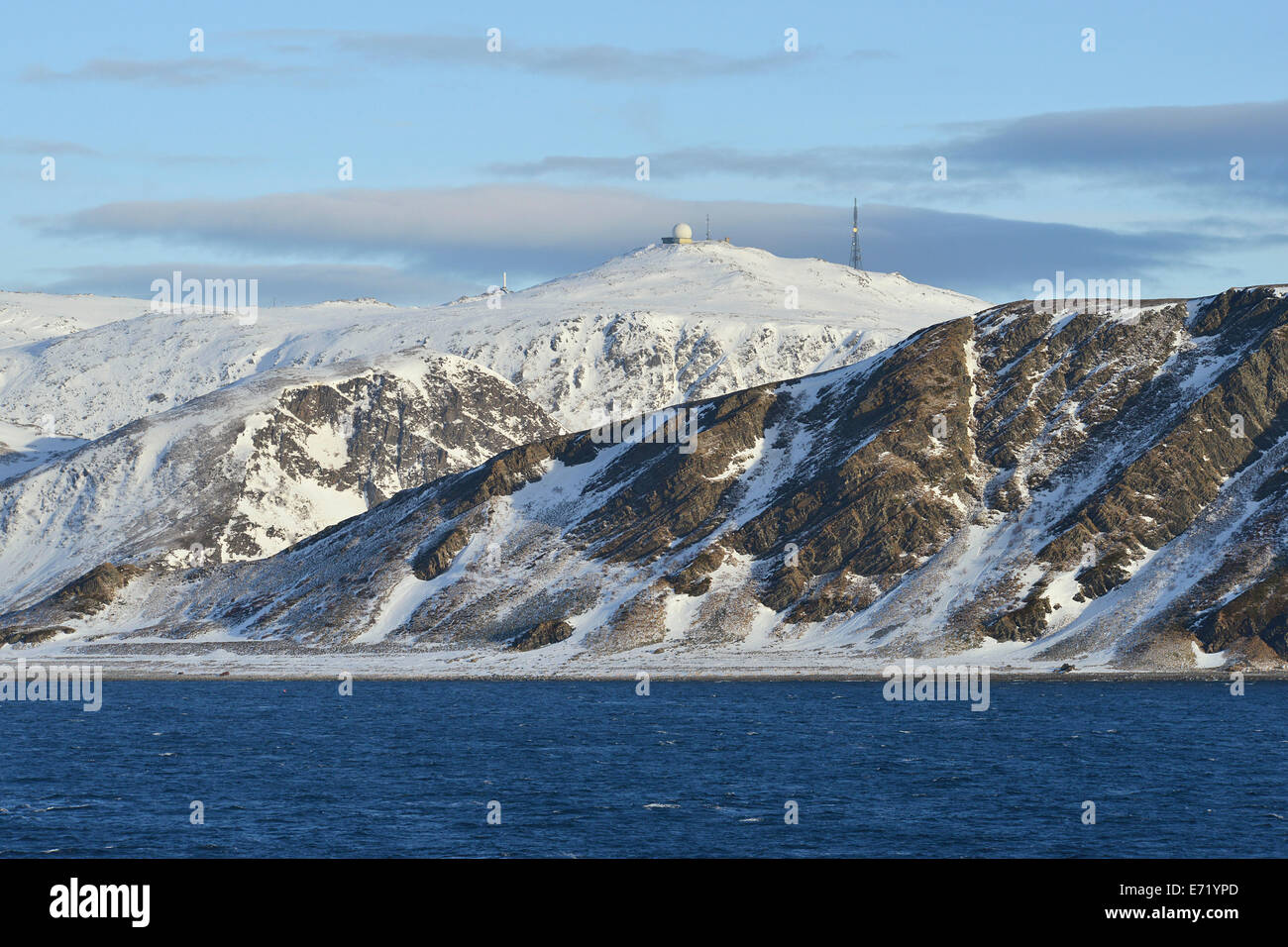 Honningsvåg radar station on a mountain peak of Magerøya, Honningsvåg