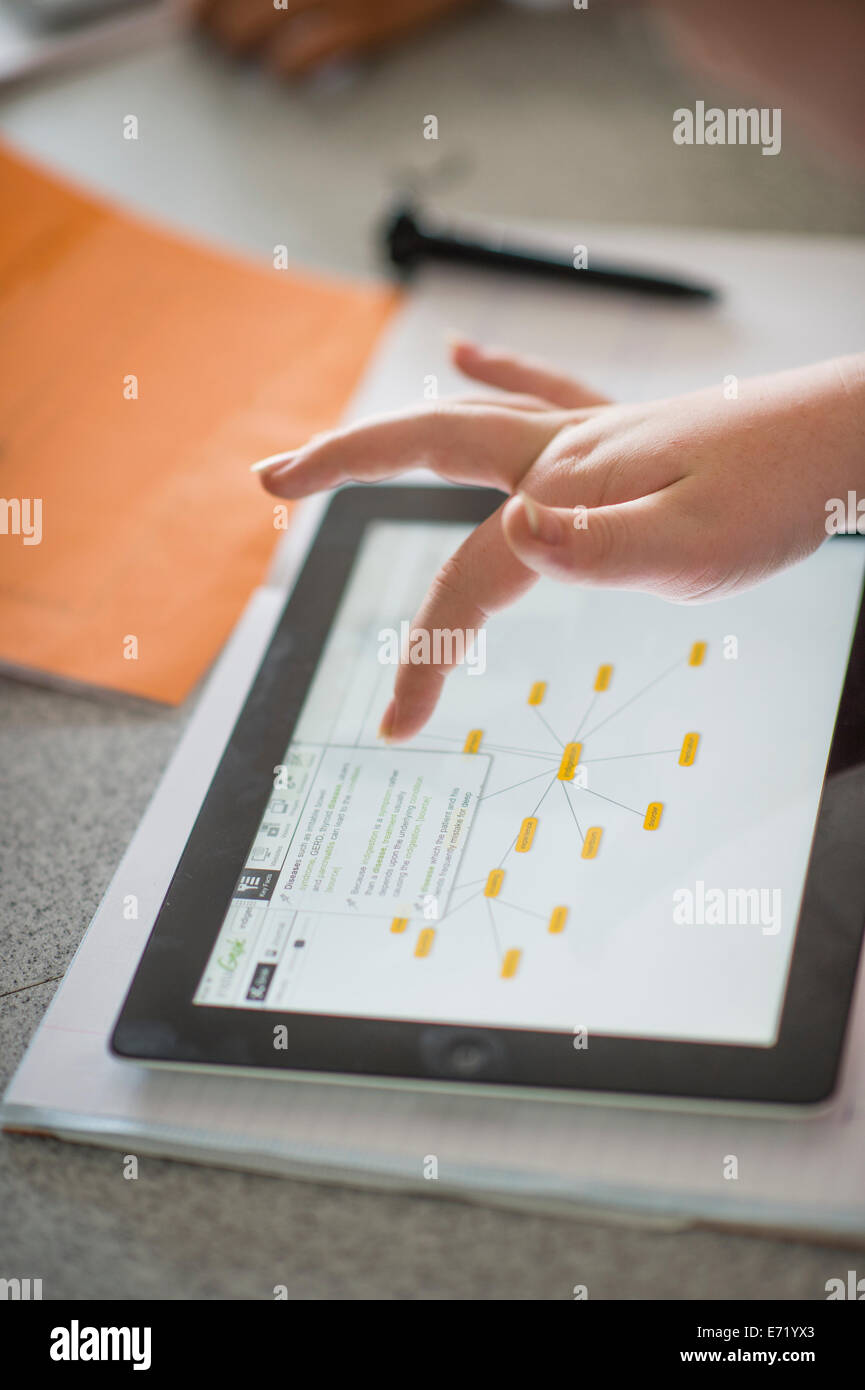 Student Using Touch Screen Secondary education Wales UK - girls using touch screen iPad tablet ...