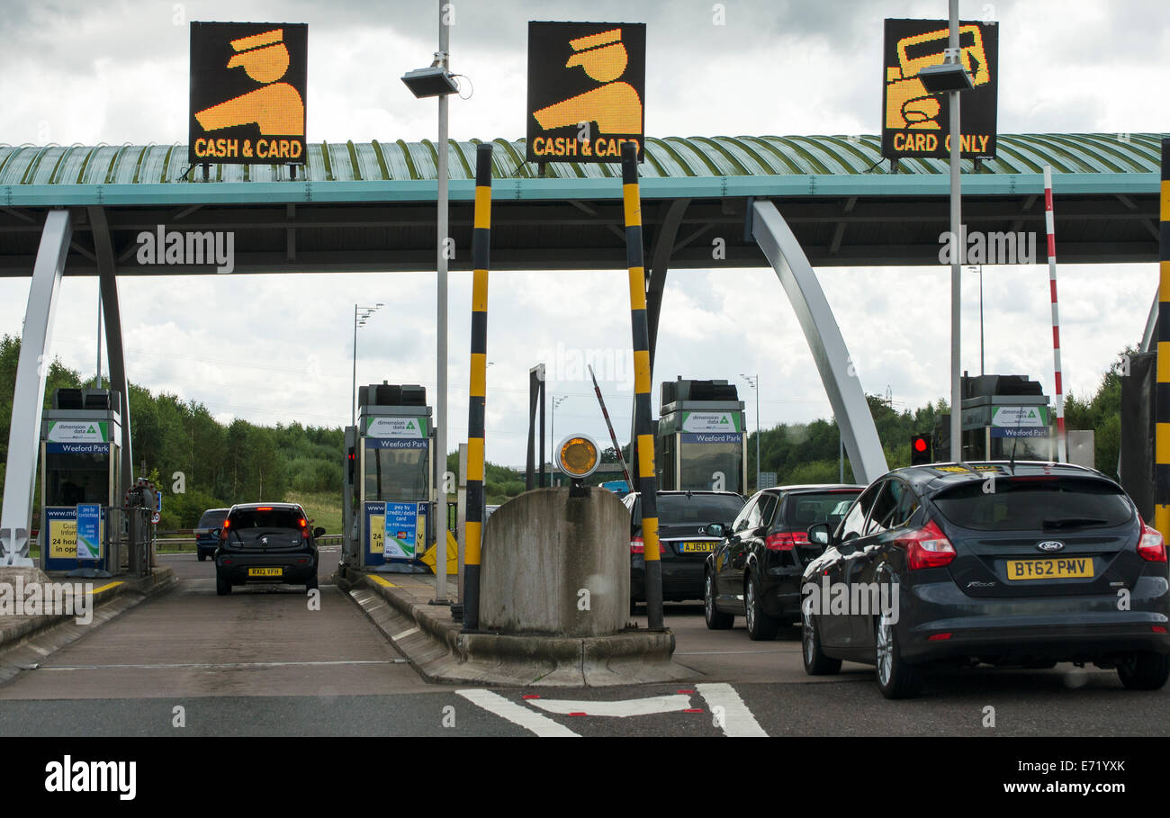 Pay station on the M6 toll motorway at Weeford Park England UK Stock Photo