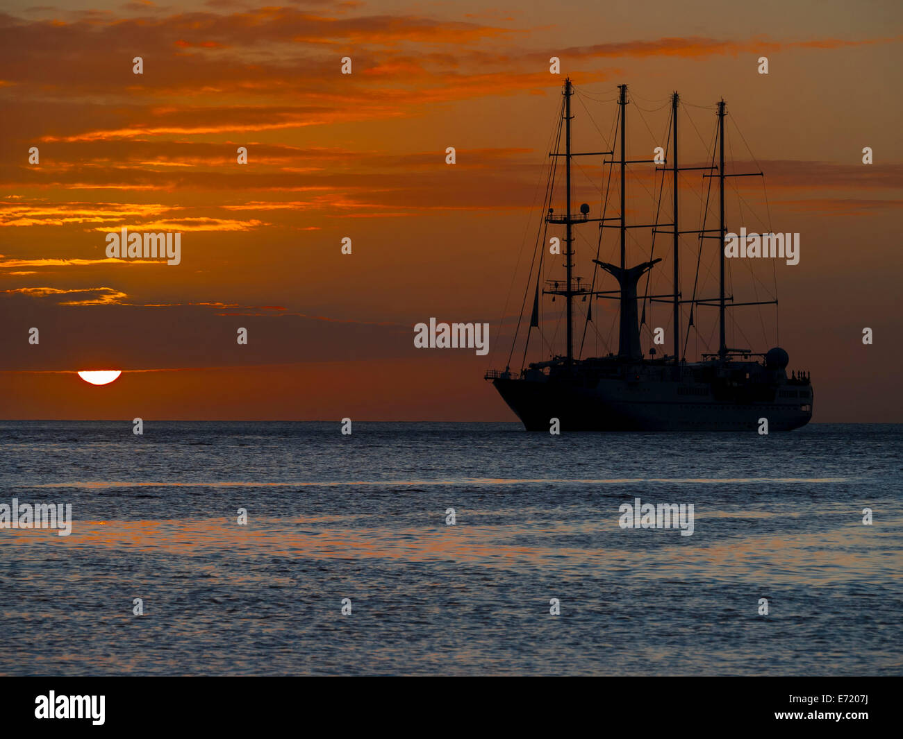Sailing cruise ship Wind Star of Windstar Cruises, Soufrière region