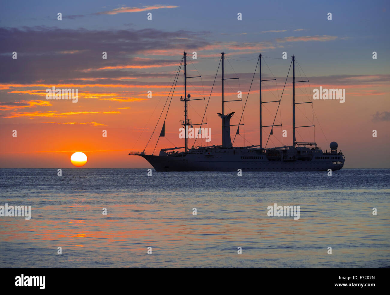 Sailing cruise ship Wind Star of Windstar Cruises, Soufrière region