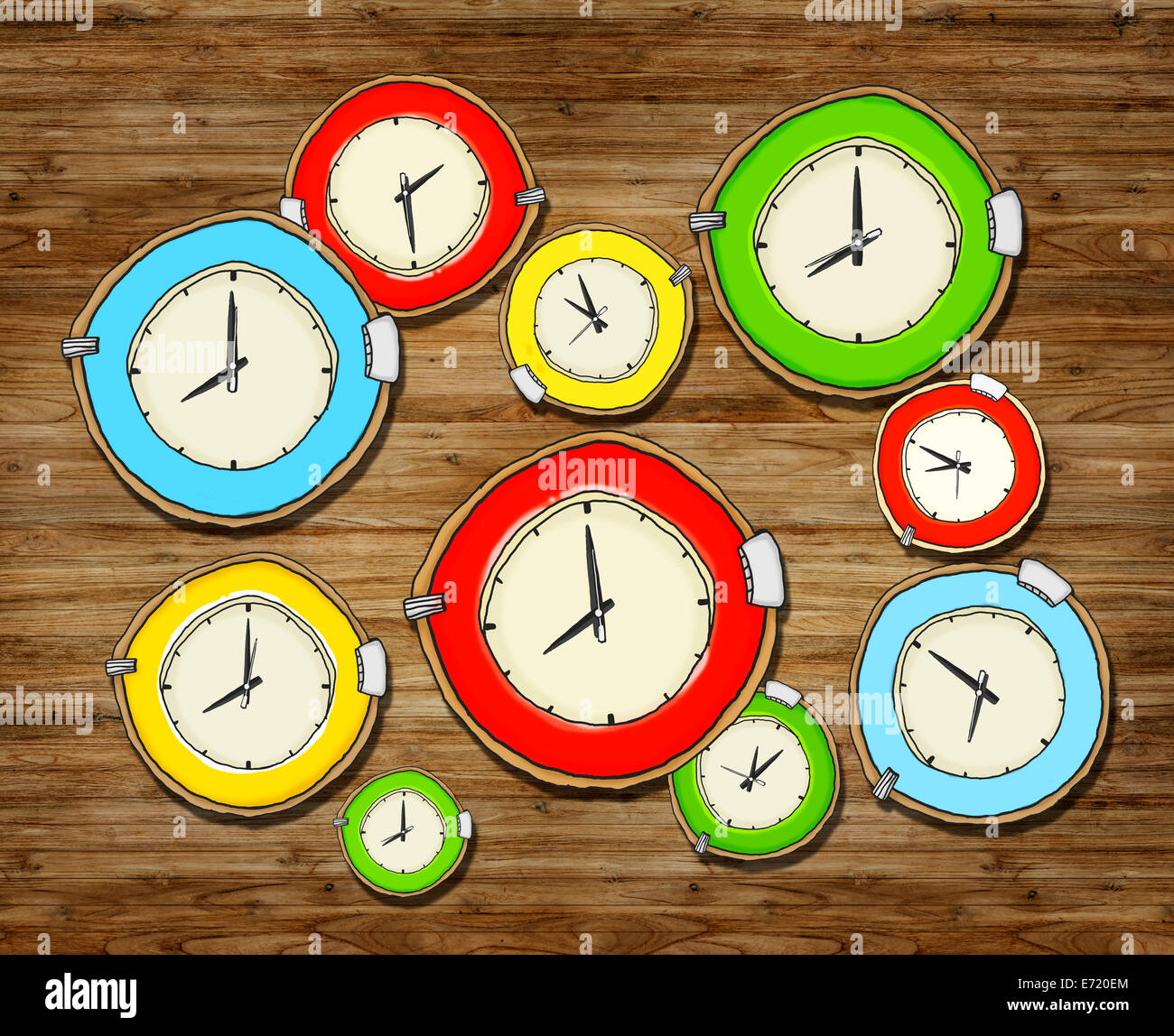 Multicolored Group of Clock Isolated Stock Photo Alamy