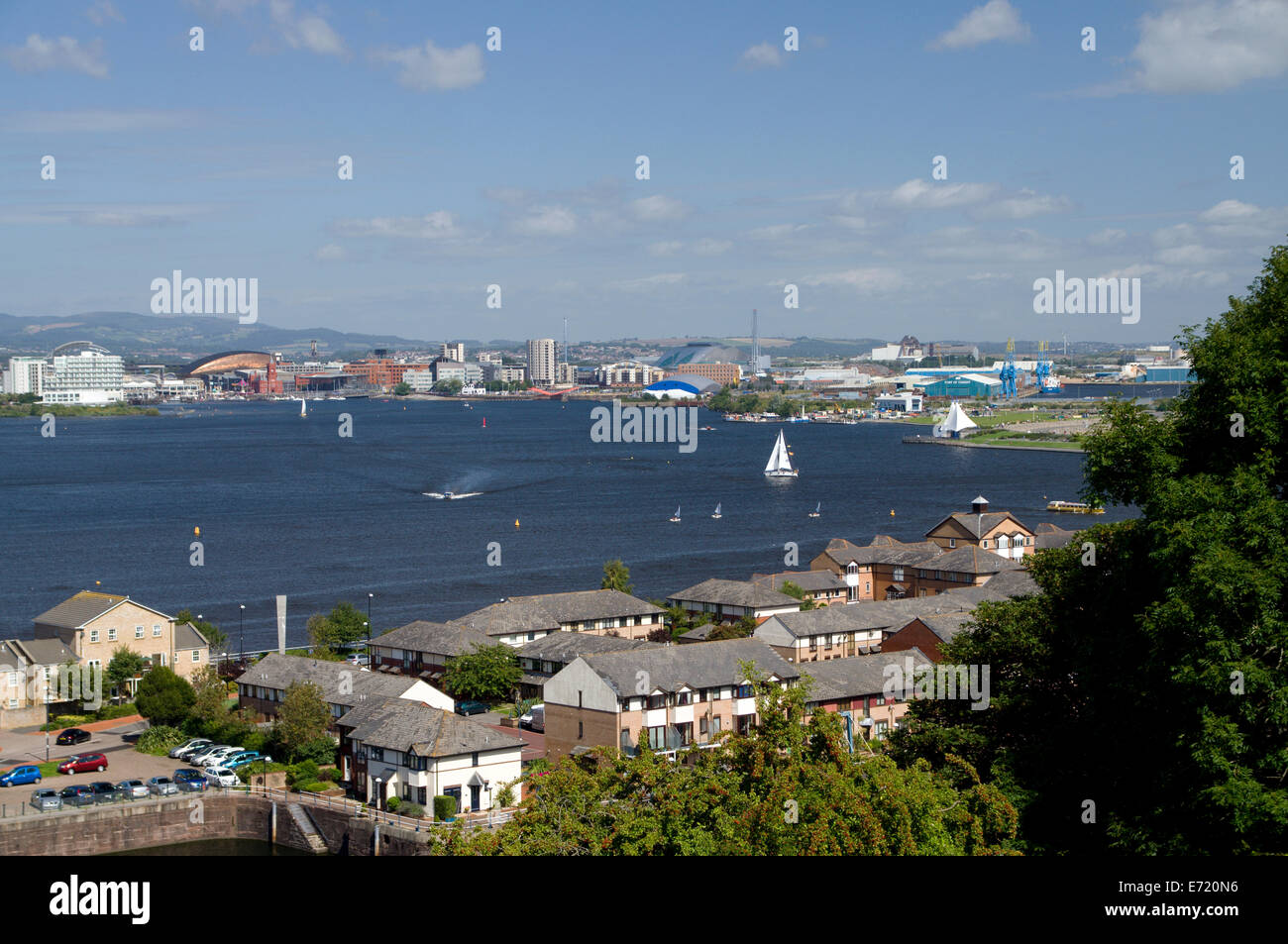 Cardiff Bay and Penarth Marina from Penarth, South Wales, UK Stock