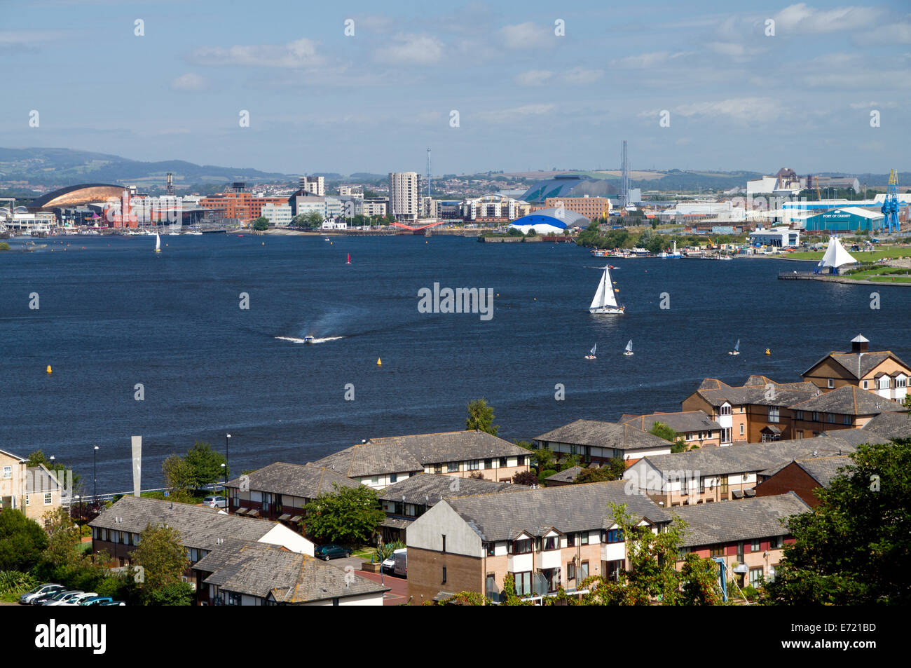 Cardiff Bay and Penarth Marina from Penarth, South Wales, UK Stock