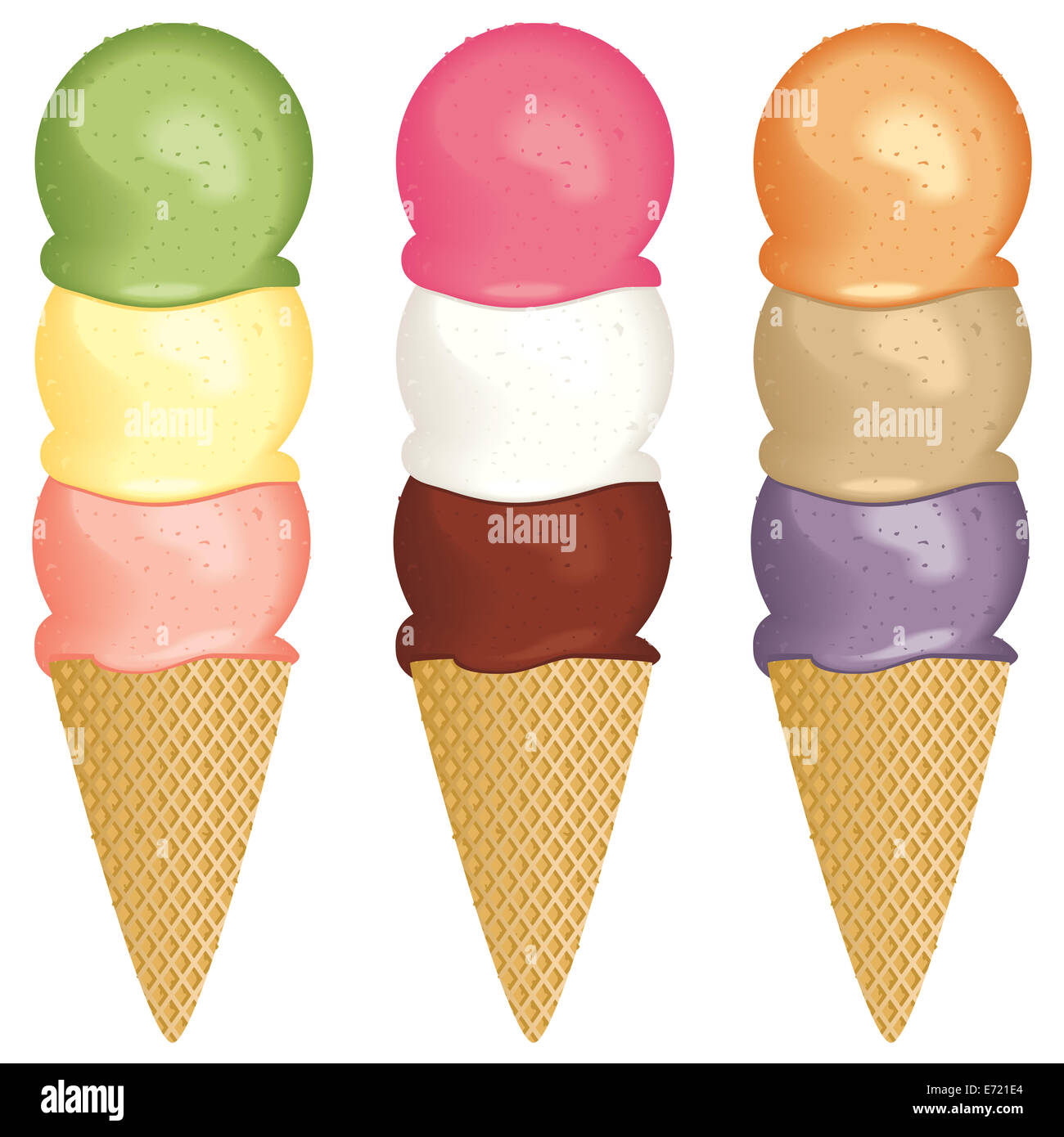 https://c8.alamy.com/comp/E721E4/a-set-of-three-scoop-ice-cream-cones-E721E4.jpg