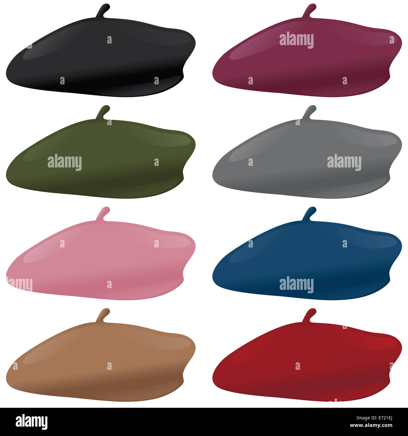 A selection of berets in various colors. Stock Photo