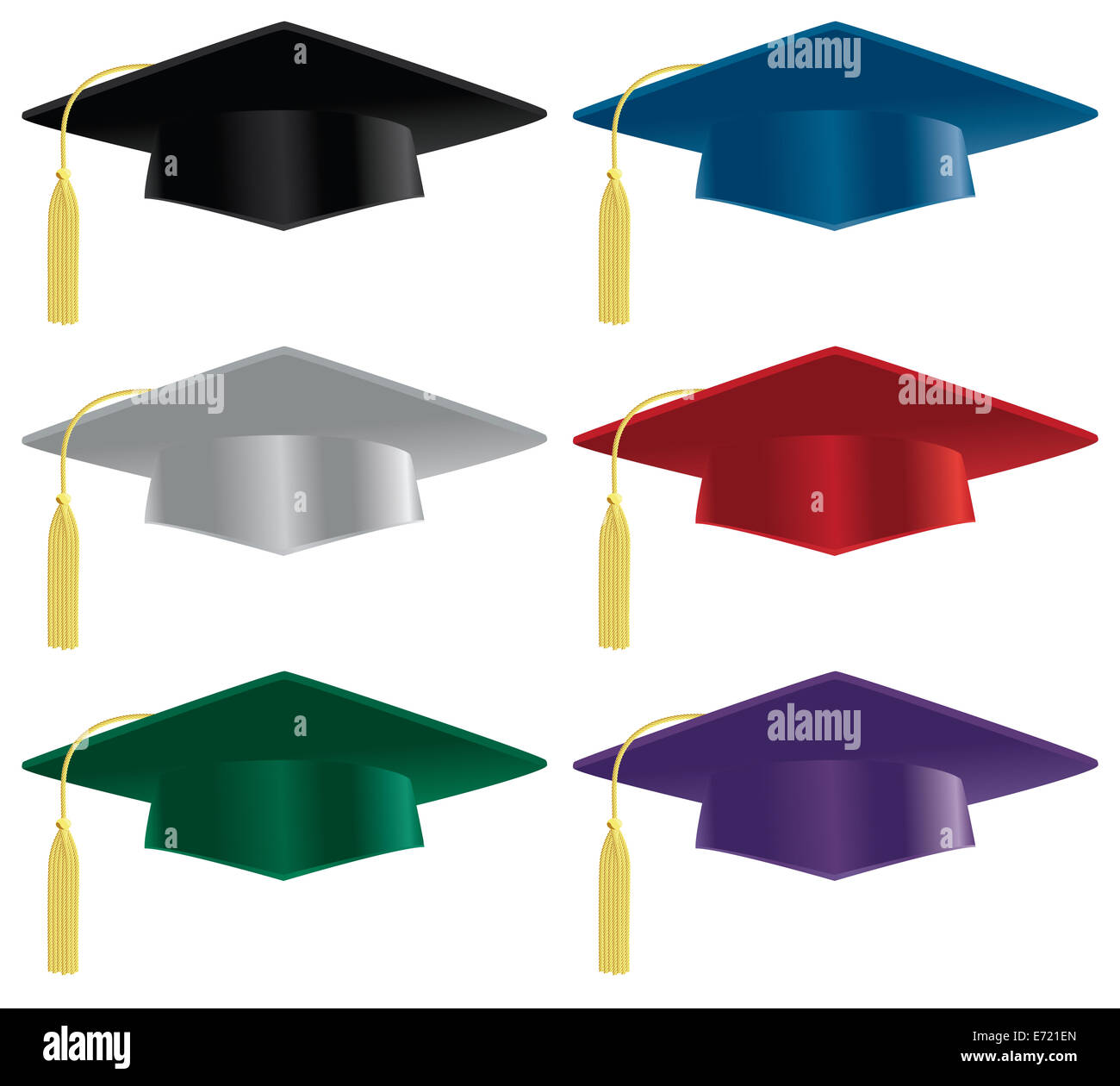 A selection of graduation hats in a variety of colors. Stock Photo