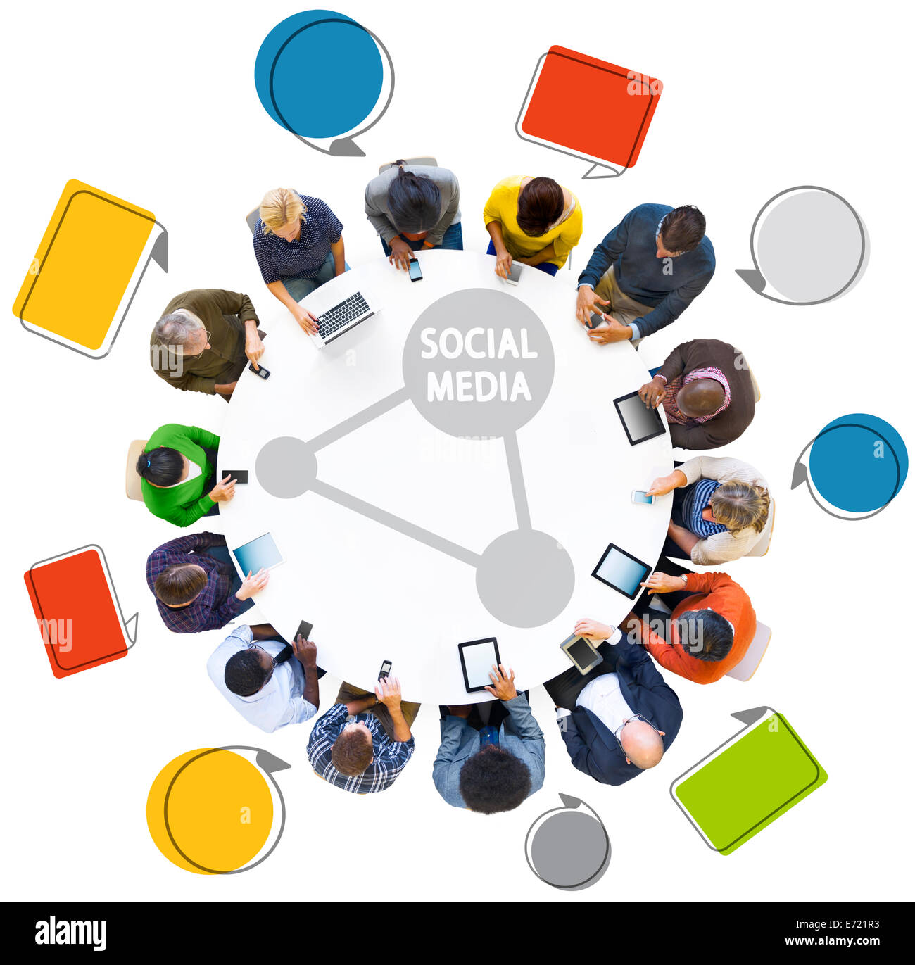 People Social Networking Concept and Empty Speech Bubble Stock Photo