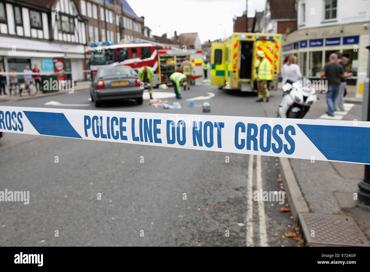 England, West Sussex, East Grinstead, Police attending the scene of a traffic accident Stock