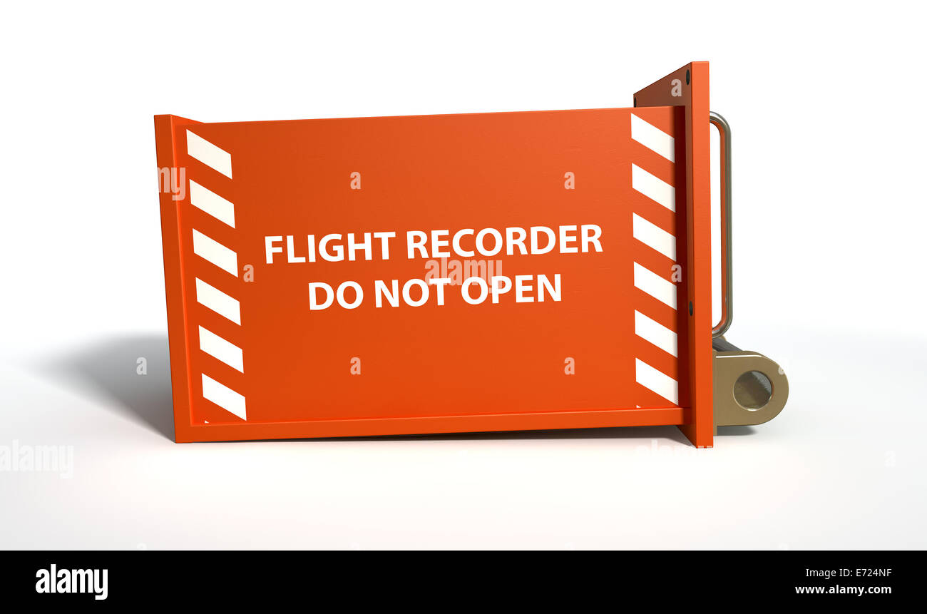 A regular aviation flight recorder black box painted in orange on an isolated white studio background Stock Photo