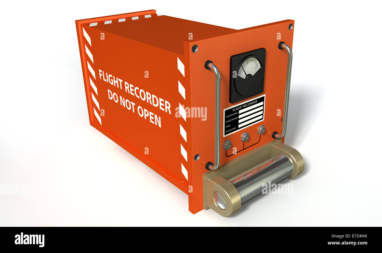 A regular aviation flight recorder black box painted in orange on an isolated white studio background Stock Photo