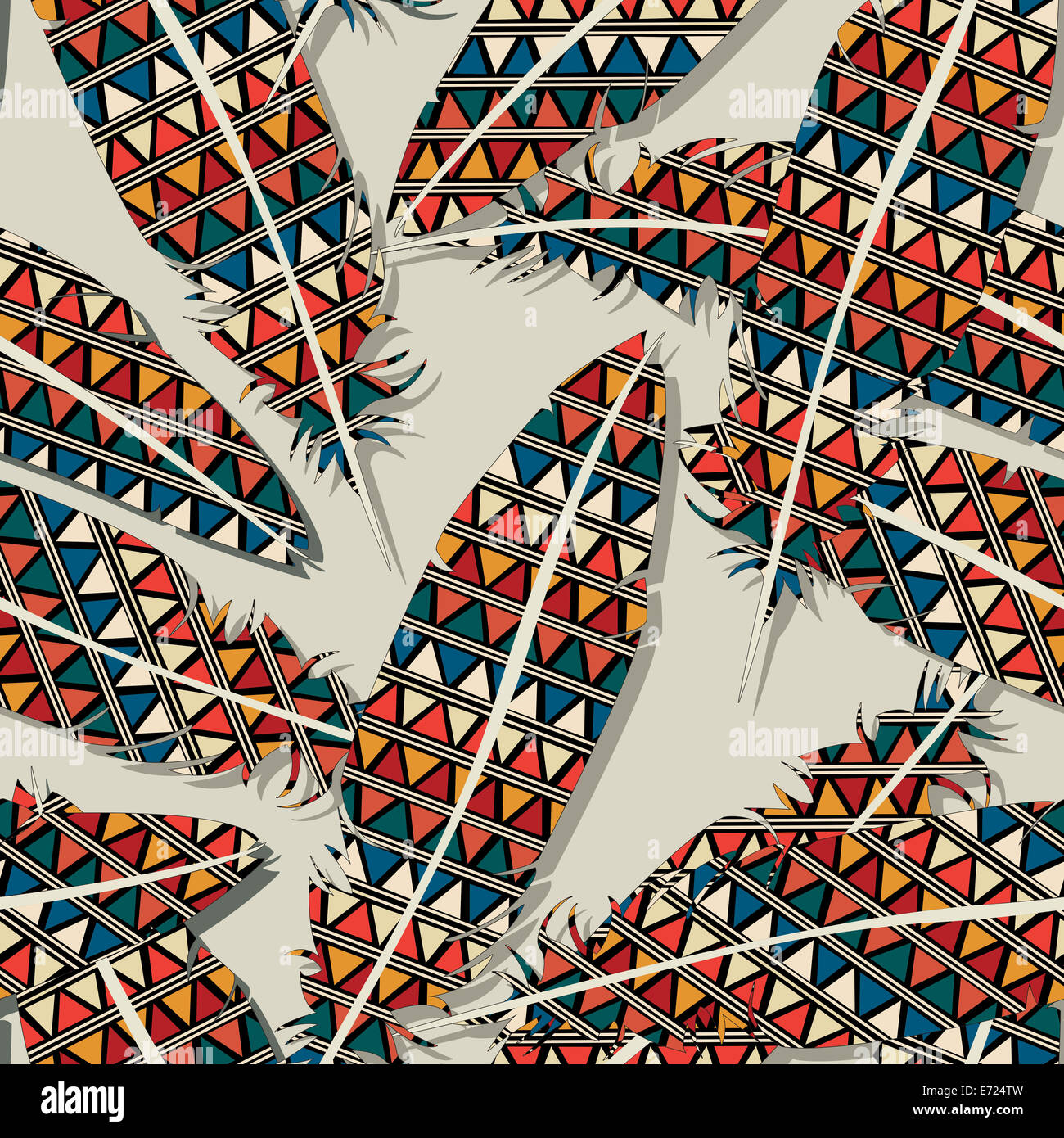 Ikat feather seamless  pattern design Stock Photo