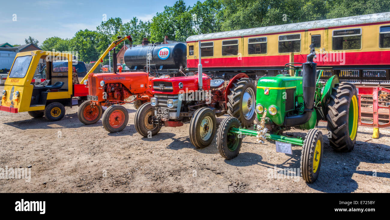 Historic tractor, train and vehicle display at the Whitwell & Reepham Steam Rally event, Norfolk, UK. Stock Photo