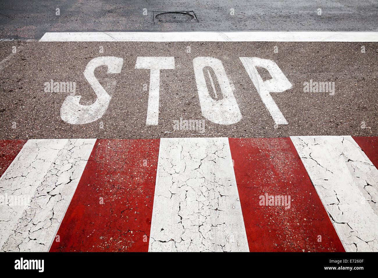 Pedestrian crossing road marking with stop line Stock Photo Alamy