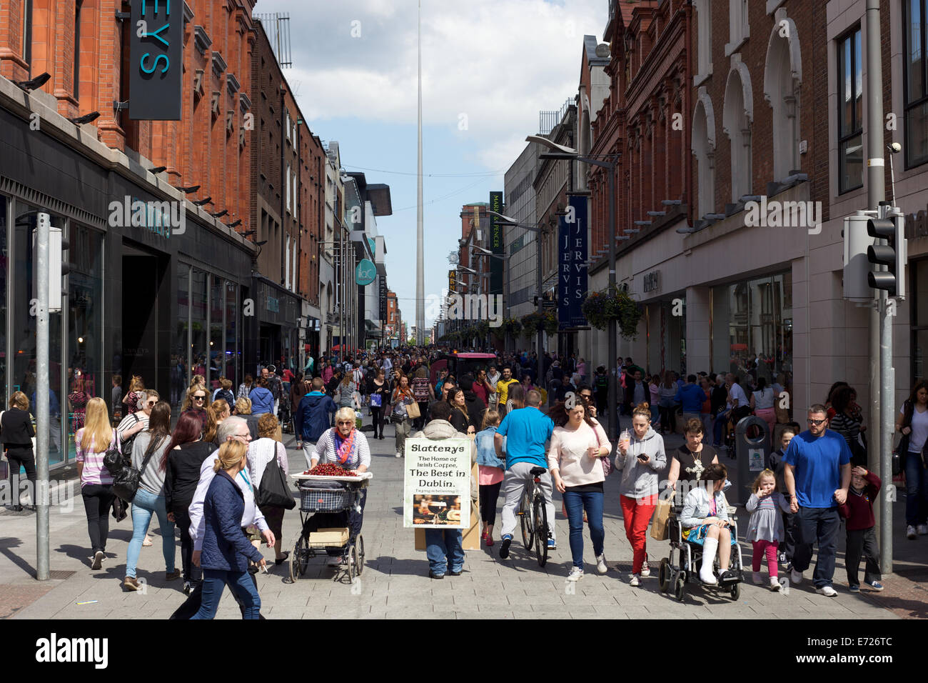 People walking around O'Connell Street and Jervis Street area of Dublin city, Ireland Stock Photo