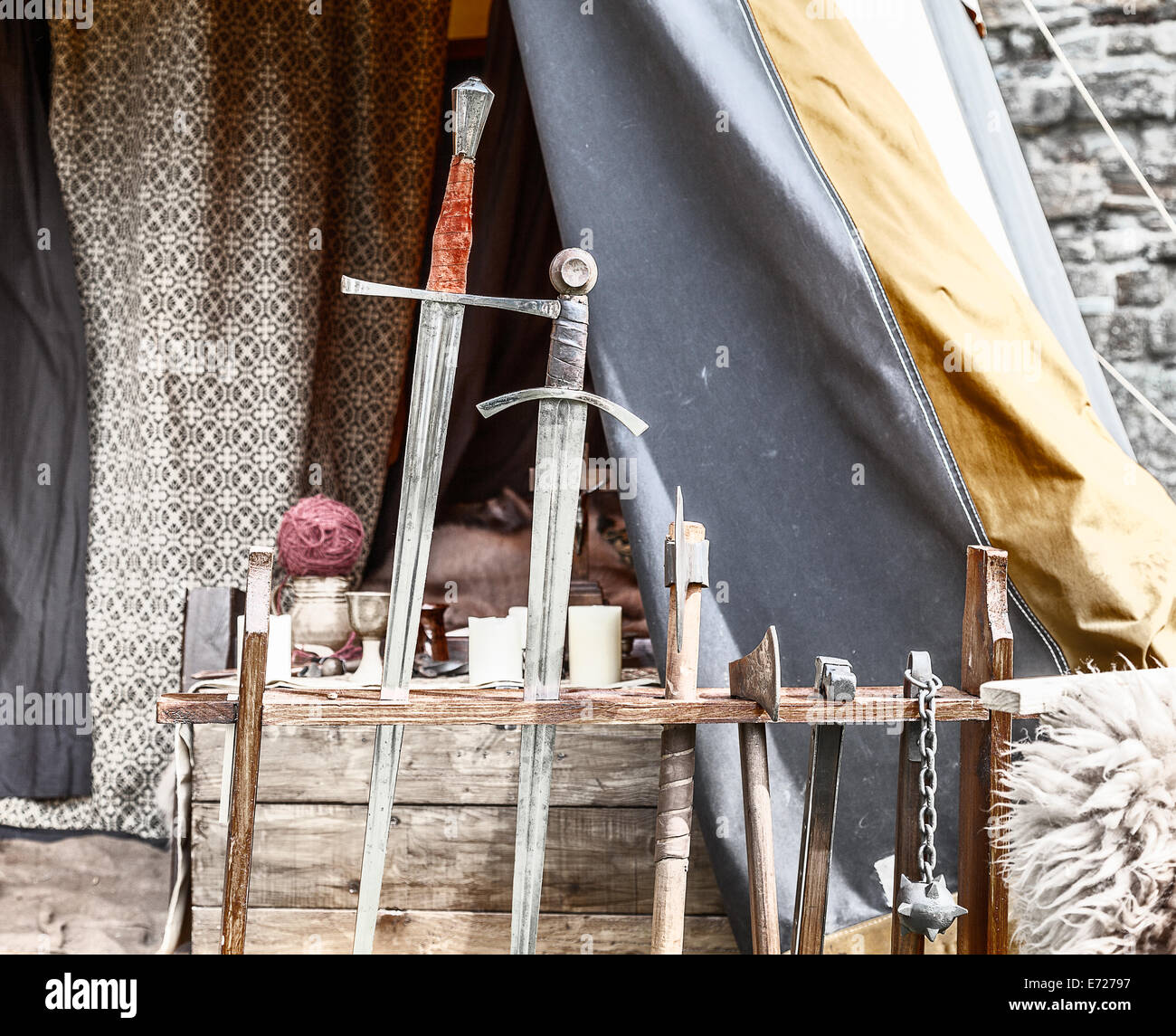 Medieval sword rack with swords Stock Photo - Alamy