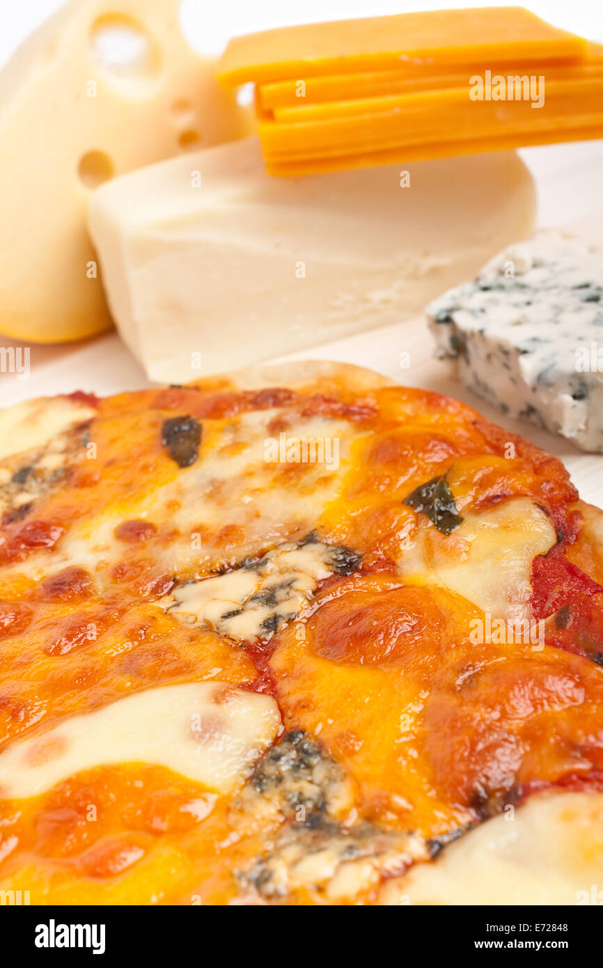 four cheeses pizza with ingredients Stock Photo Alamy