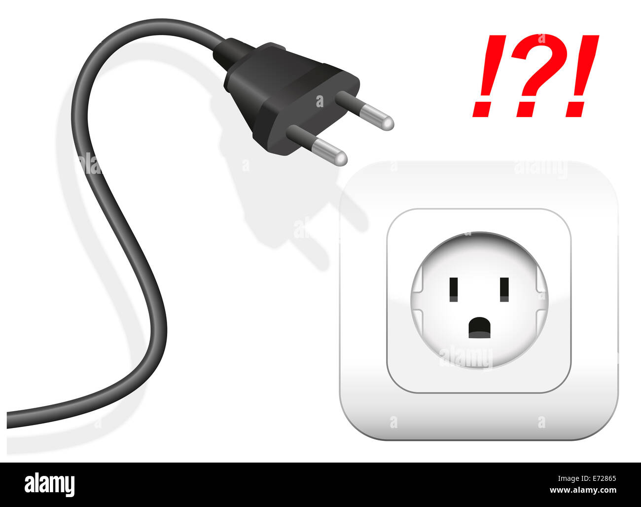Socket and plug that are not compatible. The plug has round metal pins, but the socket is applied for flat pins. Stock Photo