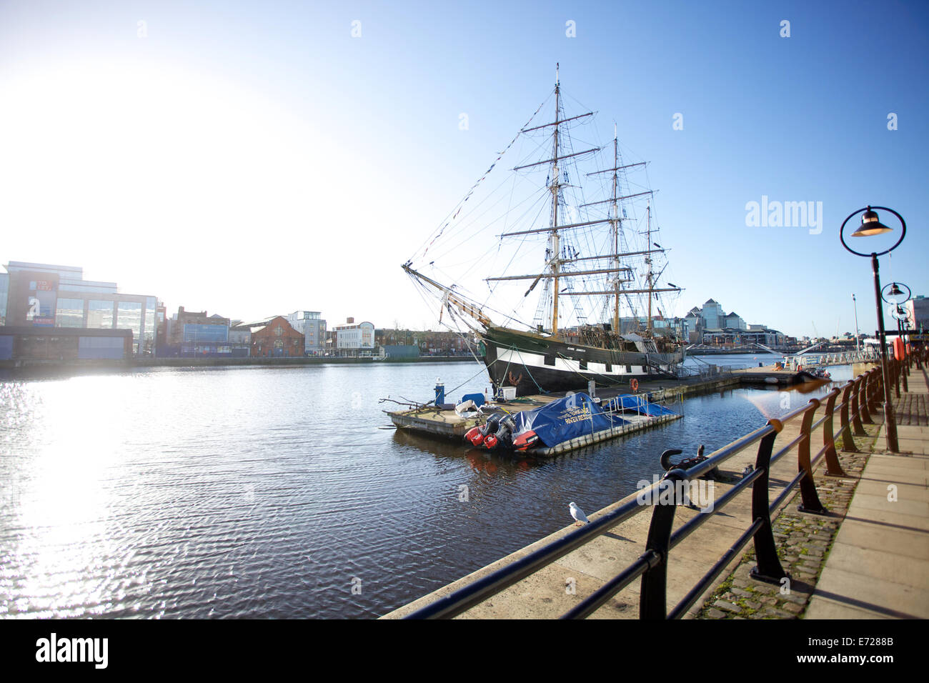 Jeanie Johnston tall ship moored on the north side of the River Liffey in Dublin city, Ireland Stock Photo