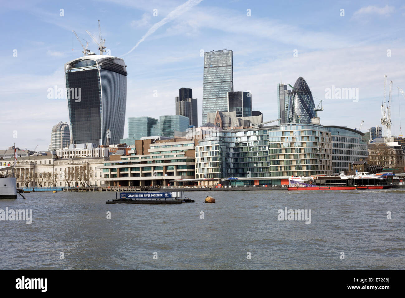 The city of London viewed from the south side of the River Thames. Stock Photo