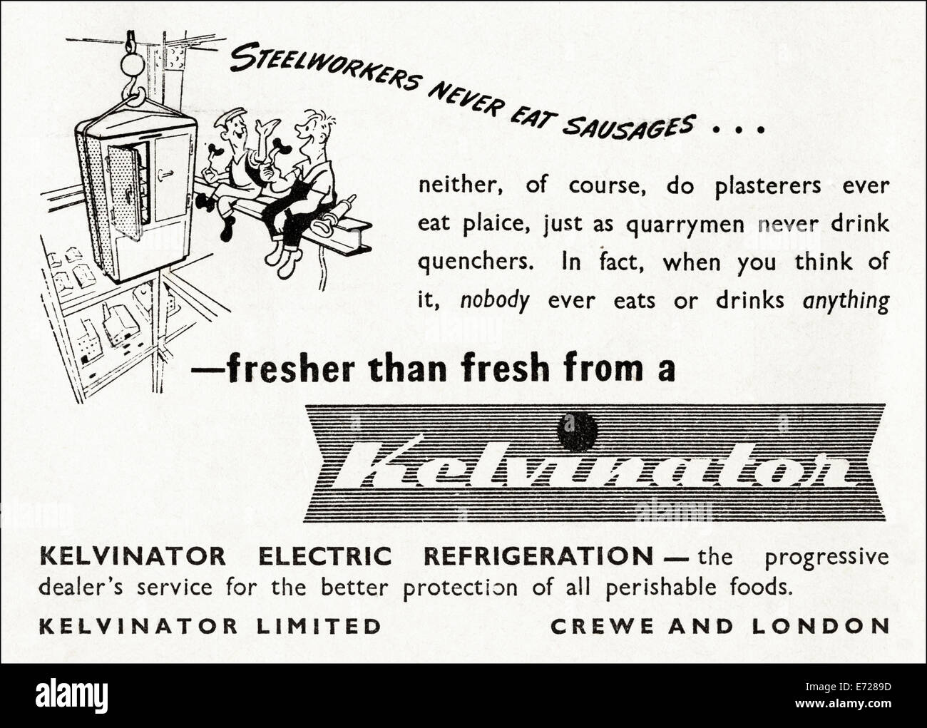 1940's advertisement for KELVINATOR refrigerators in English magazine