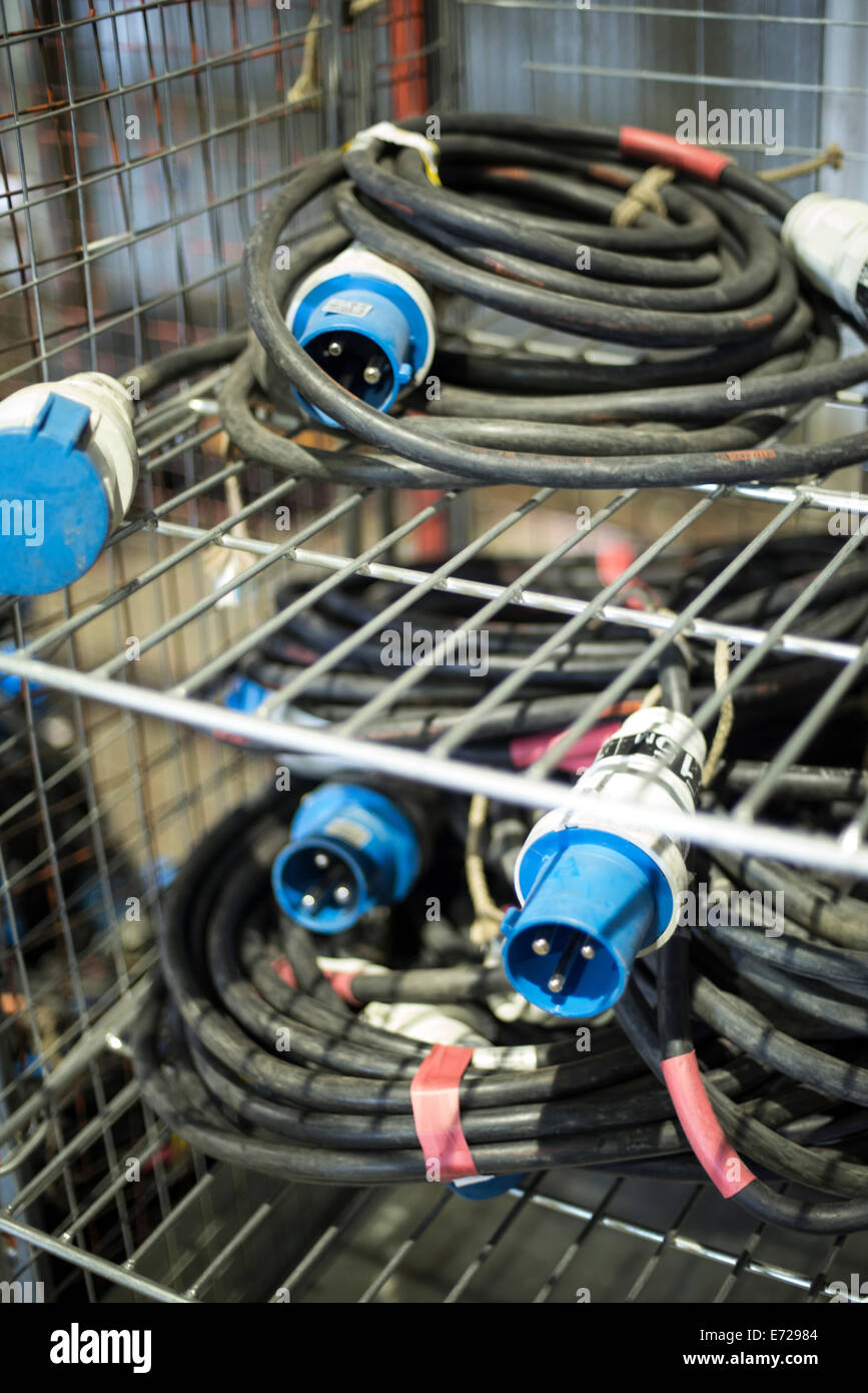 metal shelves with industrial cables Stock Photo Alamy