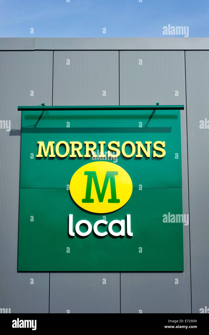 Sign outside a Morrisons Local supermarket Stock Photo